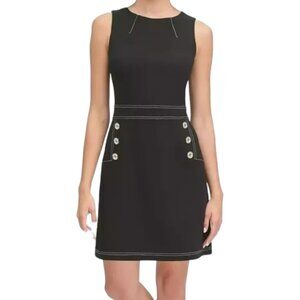 Tommy Hilfiger Sleeveless Crepe Summer Dress with Button Accents - Black - 8